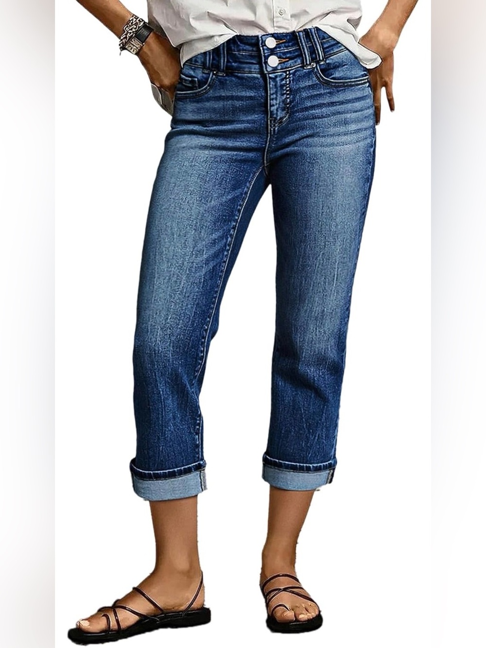 Flamingals Capri Jeans for Women Straight Leg Cropped Jeans Capri Jeans L PS9-4